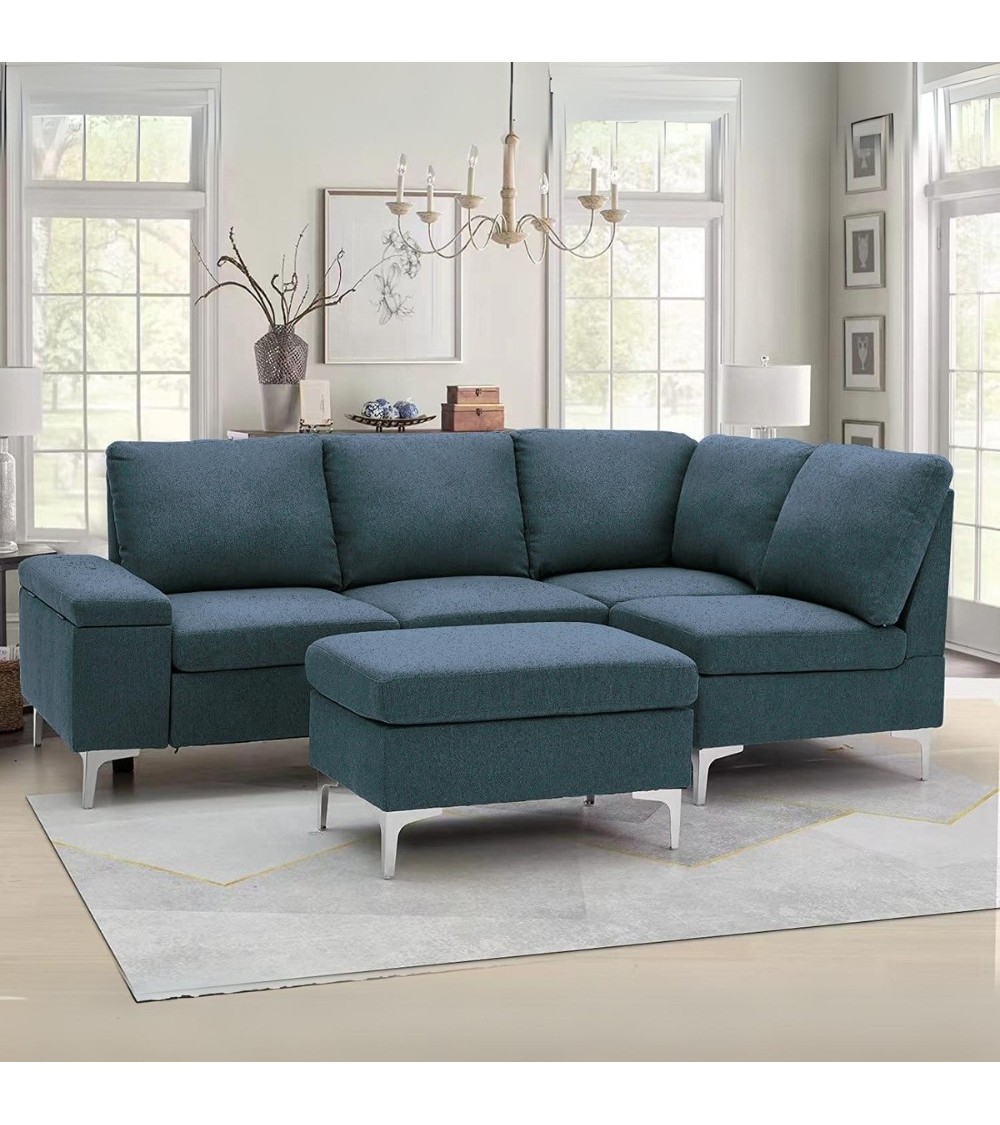 Divano angolare destro Dina con bracciolo apribile contenitore colore grigio