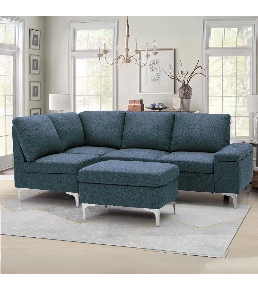 Divano angolare sinistro Dina con bracciolo apribile contenitore colore grigio