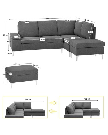 Divano angolare sinistro Dina con bracciolo apribile contenitore colore grigio