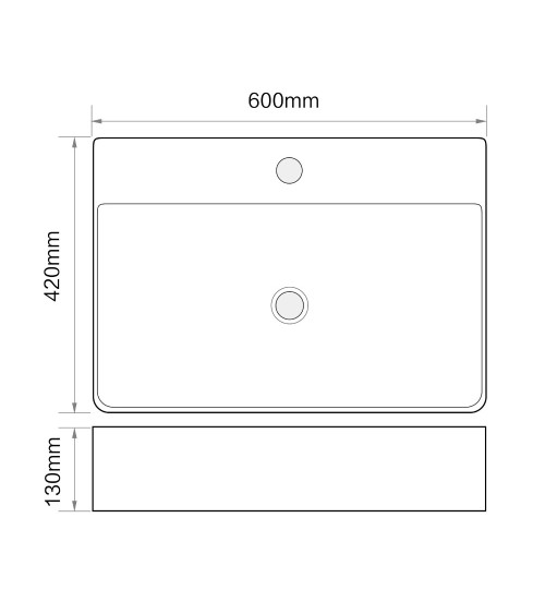 Lavabo da appoggio 9555 in ceramica 60x42x13 cm nero opaco