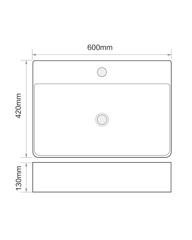 Lavabo da appoggio 9555 in ceramica 60x42x13 cm nero opaco