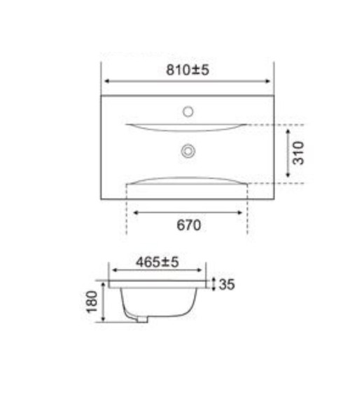 Lavabo consolle da appoggio PLAT840-80 81x46.5x18 cm bianco
