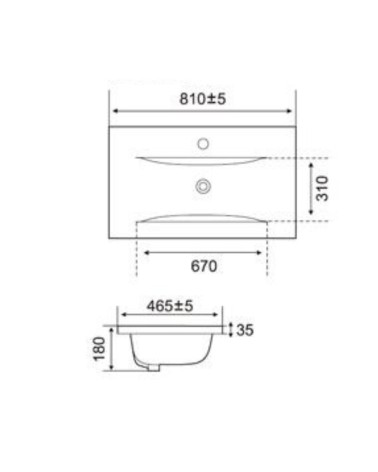 Lavabo consolle da appoggio PLAT840-80 81x46.5x18 cm bianco