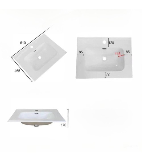 Lavabo consolle da appoggio VAS836-60 61x46.5x14 cm. bianco