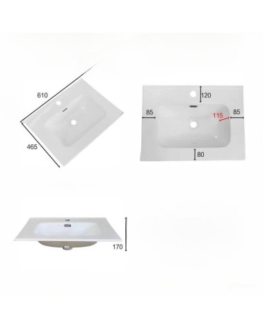 Lavabo consolle da appoggio VAS836-60 61x46.5x14 cm. bianco