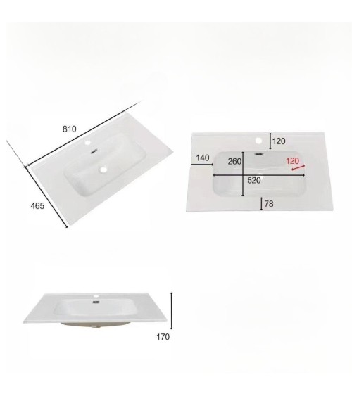 Lavabo consolle da appoggio VAS836-80 81x46.5x14 cm. bianco