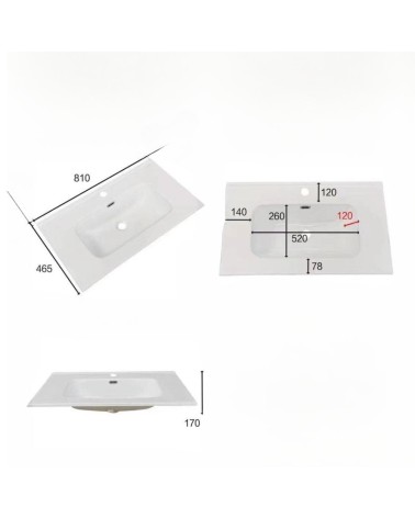 Lavabo consolle da appoggio VAS836-80 81x46.5x14 cm. bianco