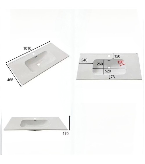 Lavabo consolle da appoggio VAS836-100 101x46.5x14 cm. bianco