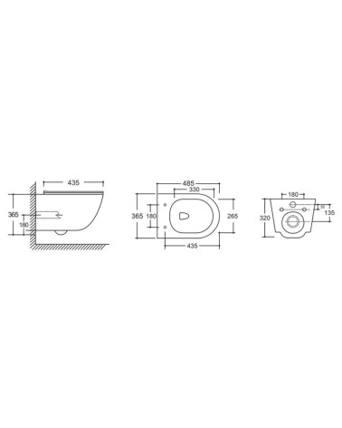 WC sospeso YJ-2381MB 36.5x48.5x36.5 cm nero opaco