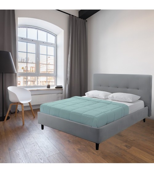 Letto matrimoniale Snello con rete fissa in tessuto grigio chiaro