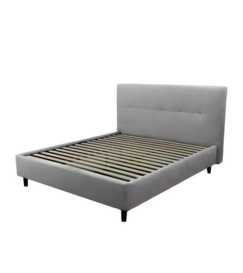 Letto matrimoniale Snello con rete fissa in tessuto grigio chiaro