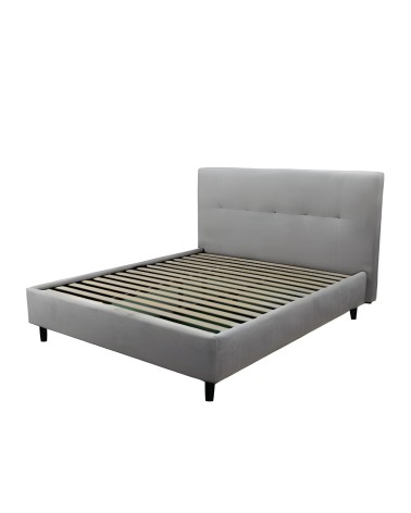 Letto matrimoniale Snello con rete fissa in tessuto grigio chiaro