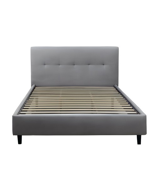 Letto matrimoniale Snello con rete fissa in tessuto grigio chiaro