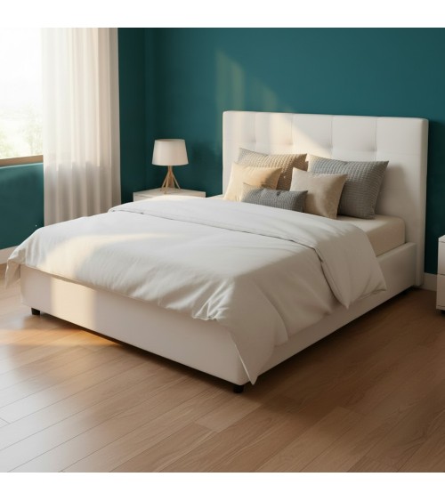 Letto matrimoniale Ascoli contenitore in ecopelle bianco