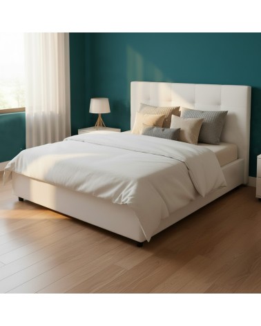 Letto matrimoniale Ascoli contenitore in ecopelle bianco