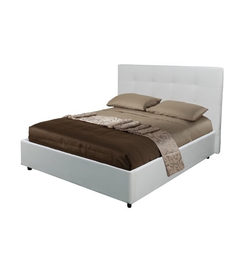 Letto matrimoniale Ascoli contenitore in ecopelle bianco