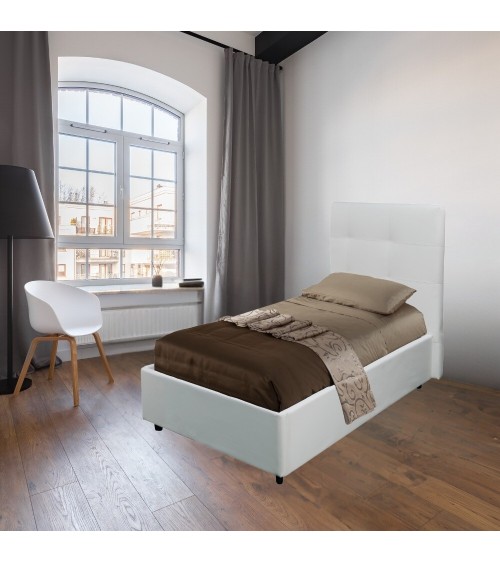 Letto singolo Ascoli contenitore in ecopelle bianco