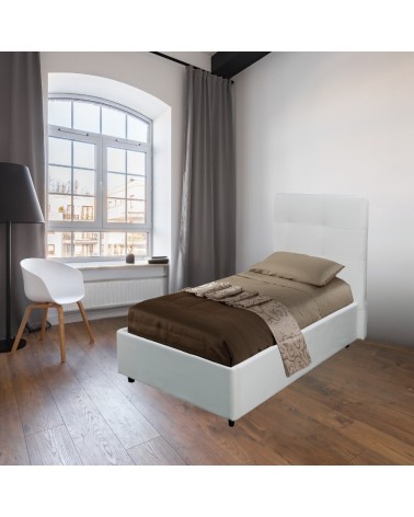 Letto singolo Ascoli contenitore in ecopelle bianco