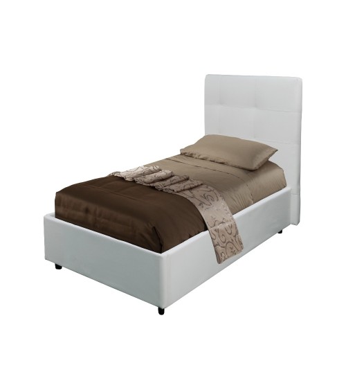 Letto singolo Ascoli contenitore in ecopelle bianco