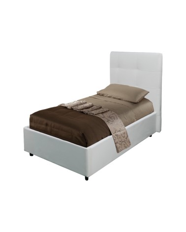 Letto singolo Ascoli contenitore in ecopelle bianco