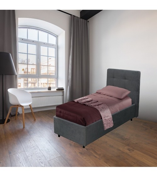 Letto singolo Ascoli contenitore in tessuto Ash grigio