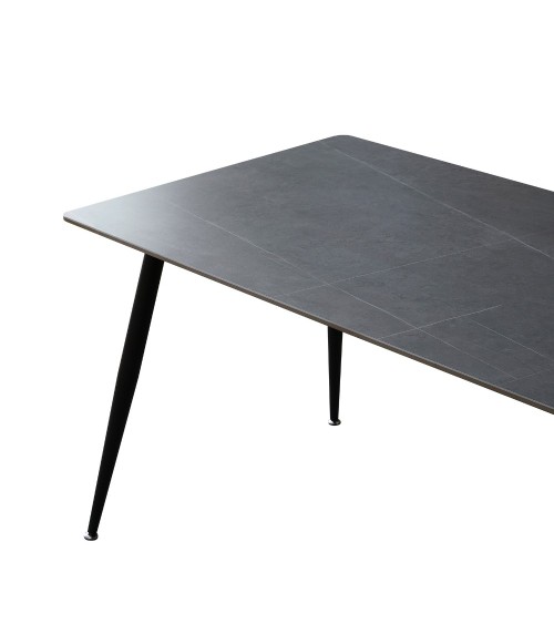 Tavolo Mila 140x80 con top in ceramica effetto marmo grigio opaco e gambe in metallo nero