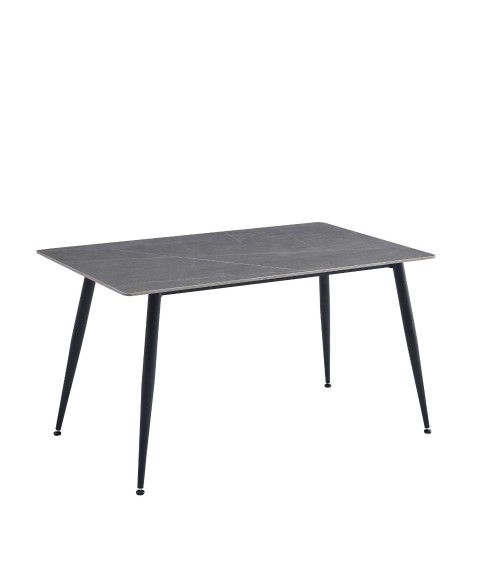 Tavolo Mila 140x80 con top in ceramica effetto marmo grigio opaco e gambe in metallo nero