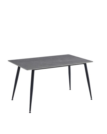 Tavolo Mila 140x80 con top in ceramica effetto marmo grigio opaco e gambe in metallo nero