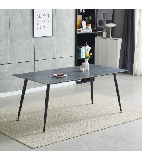 Tavolo Mila 140x80 con top in ceramica effetto marmo grigio opaco e gambe in metallo nero