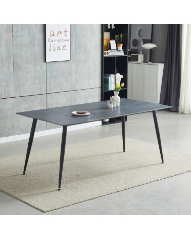 Tavolo Mila 140x80 con top in ceramica effetto marmo grigio opaco e gambe in metallo nero