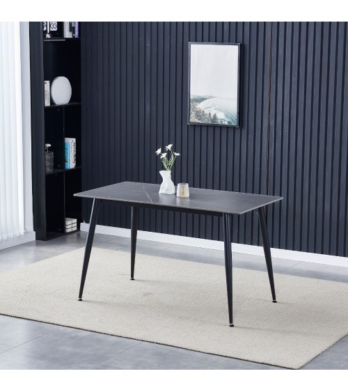 Tavolo Mila 140x80 con top in ceramica effetto marmo grigio opaco e gambe in metallo nero