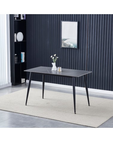 Tavolo Mila 140x80 con top in ceramica effetto marmo grigio opaco e gambe in metallo nero