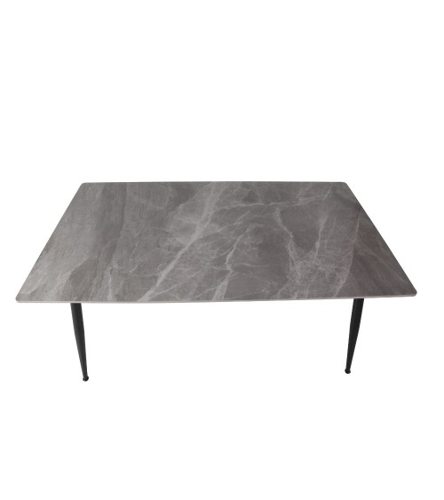 Tavolo Mila 160x90 top in ceramica effetto marmo grigio lucido con gambe in metallo nero