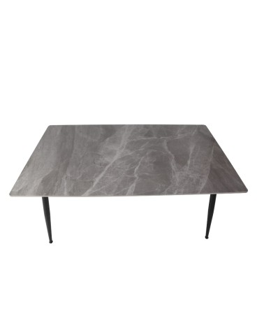 Tavolo Mila 160x90 top in ceramica effetto marmo grigio lucido con gambe in metallo nero