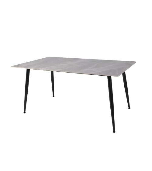 Tavolo Mila 160x90 top in ceramica effetto marmo grigio lucido con gambe in metallo nero
