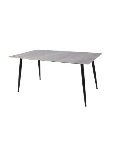Tavolo Mila 160x90 top in ceramica effetto marmo grigio lucido con gambe in metallo nero