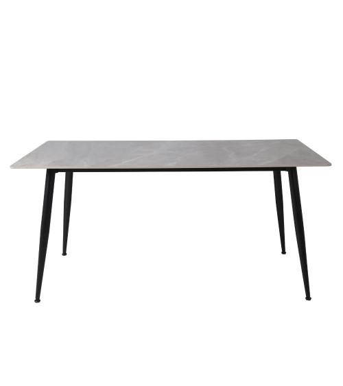Tavolo Mila 160x90 top in ceramica effetto marmo grigio lucido con gambe in metallo nero