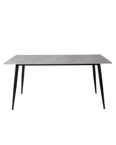 Tavolo Mila 160x90 top in ceramica effetto marmo grigio lucido con gambe in metallo nero
