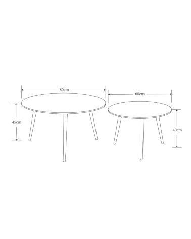 Set 2 tavolini da salotto Bicolor con piano in ceramica effetto marmo bianco lucido e gambe nere