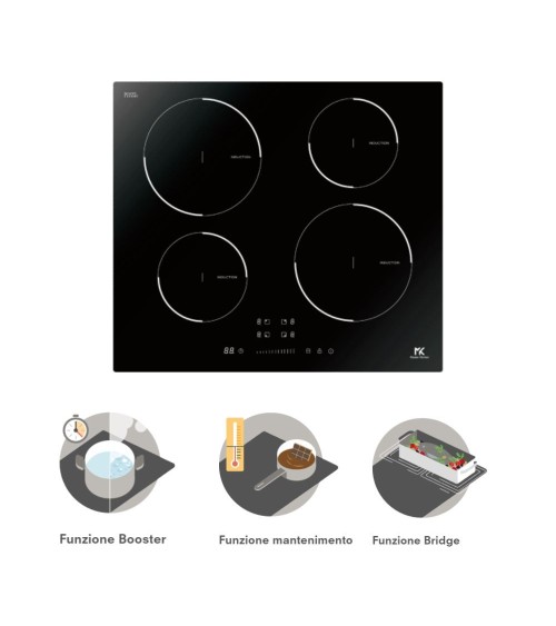 Piano cottura induzione da incasso 4 zone Master Kitchen MKHI604BK