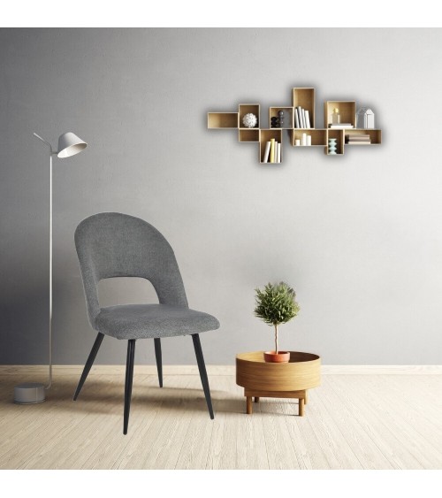 Sedia Lunetta imbottita in tessuto grigio con gambe nere set 2 pezzi