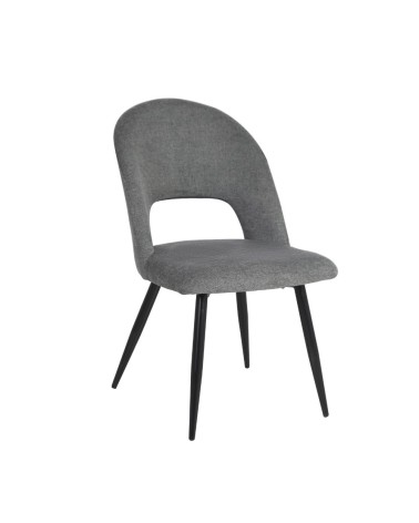 Sedia Lunetta imbottita in tessuto grigio con gambe nere set 2 pezzi
