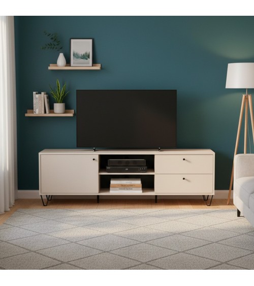 Porta TV Aldo1 con 2 cassetti un'anta e due vani a giorno colore cashemere