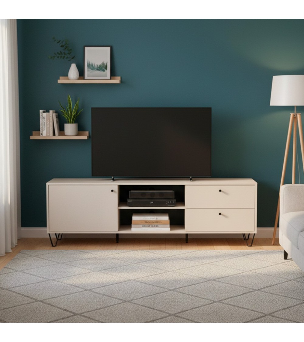 Porta TV Aldo1 con 2 cassetti un'anta e due vani a giorno colore cashemere