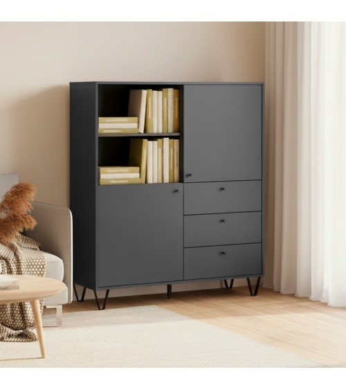 Credenza Aldo 6 con 2 ante e 3 cassetti colore antracite
