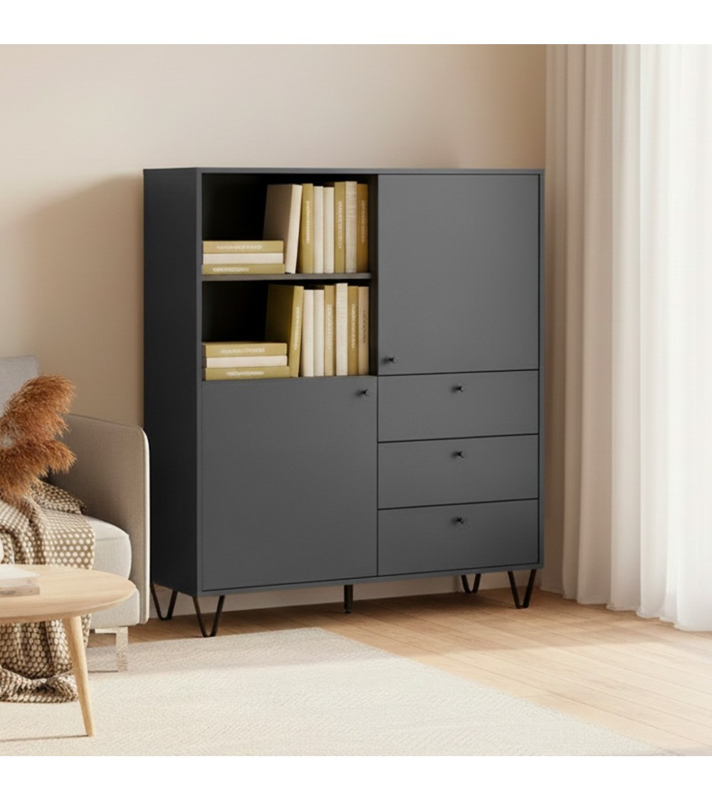 Credenza Aldo 6 con 2 ante e 3 cassetti colore antracite