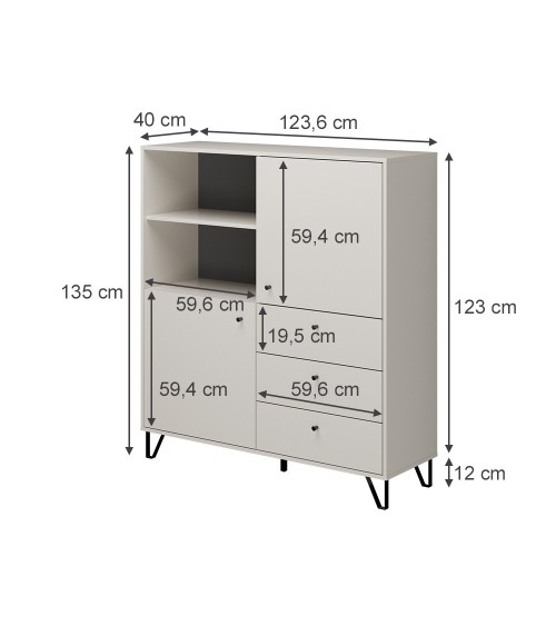 Credenza Aldo 6 con 2 ante e 3 cassetti colore cashmere