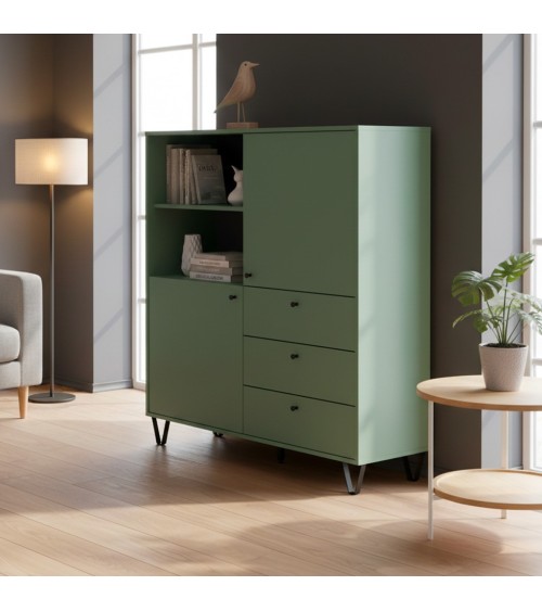 Credenza Aldo 6 con 2 ante e 3 cassetti colore verde