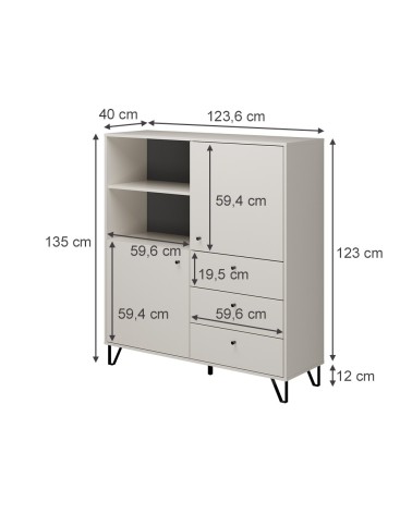 Credenza Aldo 6 con 2 ante e 3 cassetti colore verde
