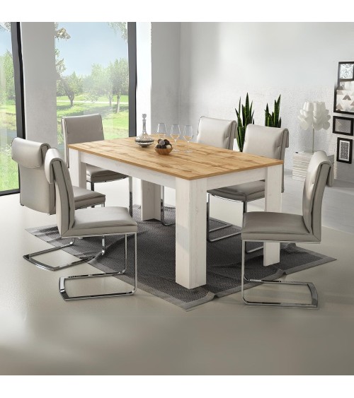 Tavolo allungabile Anthony 160x88x75 H cm con piano rovere wotan e struttura anderson pine stile shabby